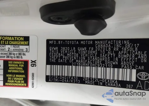 2017 Toyota Corolla L из США, поврежденный, VIN 2T1BURHE0HC932119